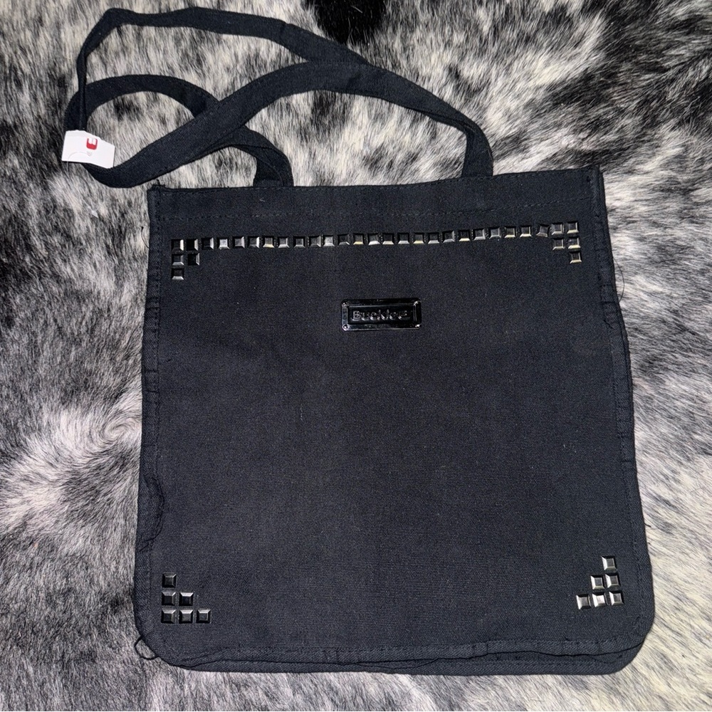 Buckle BKE Canvas Tote Bag Black Silver Studs, Two straps